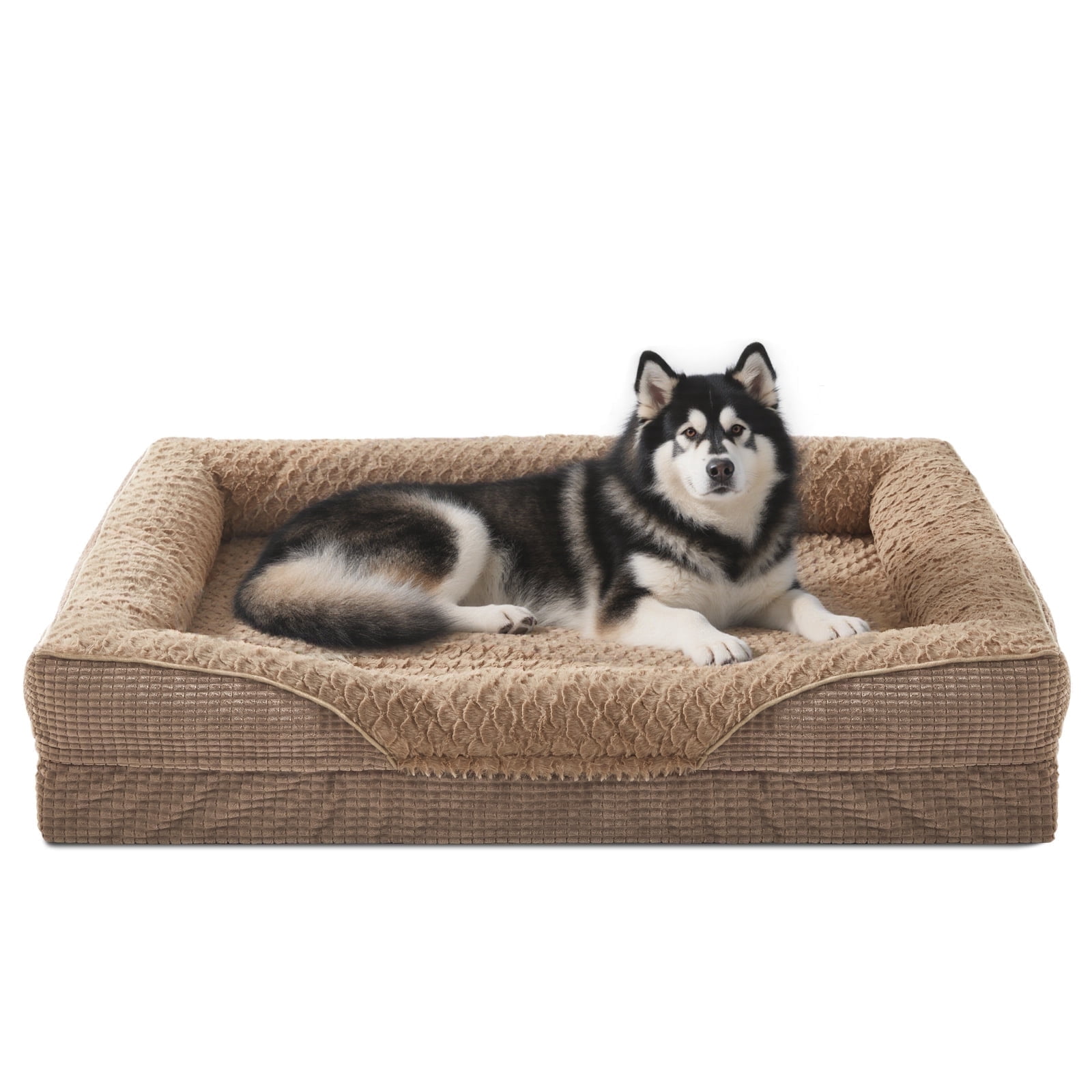 XL Orthopedic Dog Beds for Large Dogs, Washable Egg-crate Memory Foam Dog Couch Bed with Removable Cover, Waterproof Lining and Nonskid Bottom, Brown, 42in