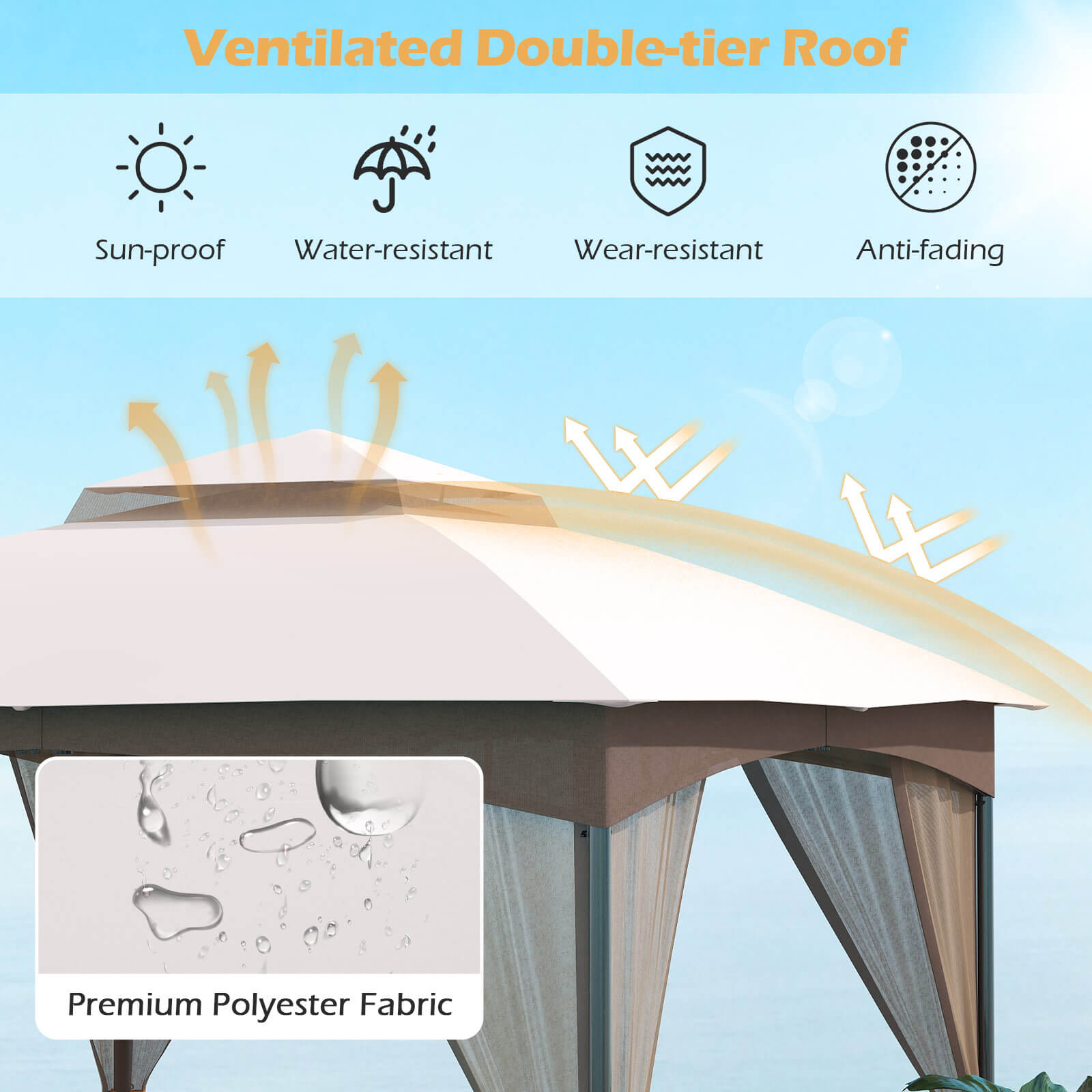 Costway 10x10 FT 2-Tier Patio Gazebo Canopy Netting Heavy-Duty Metal Easy-Setup Outdoor