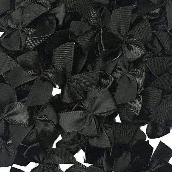 Nvzi 200pcs Mini Satin Ribbon Bows Flowers 1" x3/4" Appliques DIY Craft Black Color