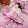 thumbnail image 2 of Manfei Sequin Print Bed in a Bag Twin size, Princess Bowknot Bed Set, Light Pink Reversible Bedding Twin Size, Breathable Bedroom Decoration, 7-Piece, 2 of 6