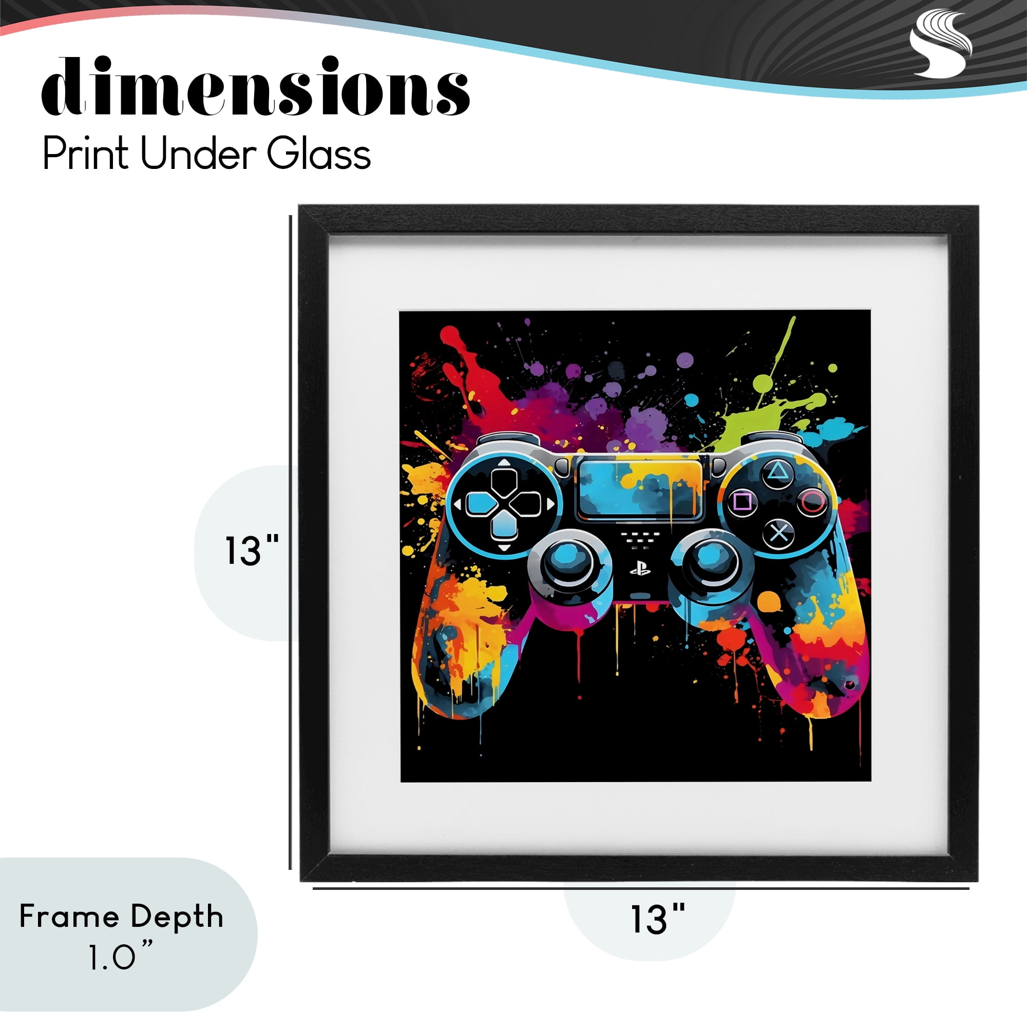 Stupell Industries Paint Splash Game Controller Black Framed Print Under Glass, design by Creative Studio
