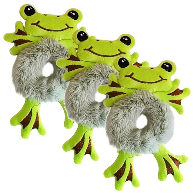 Donas para cabello corto DonaFrog 3Pzas Rana Verde/Gris Felpa Elástica.