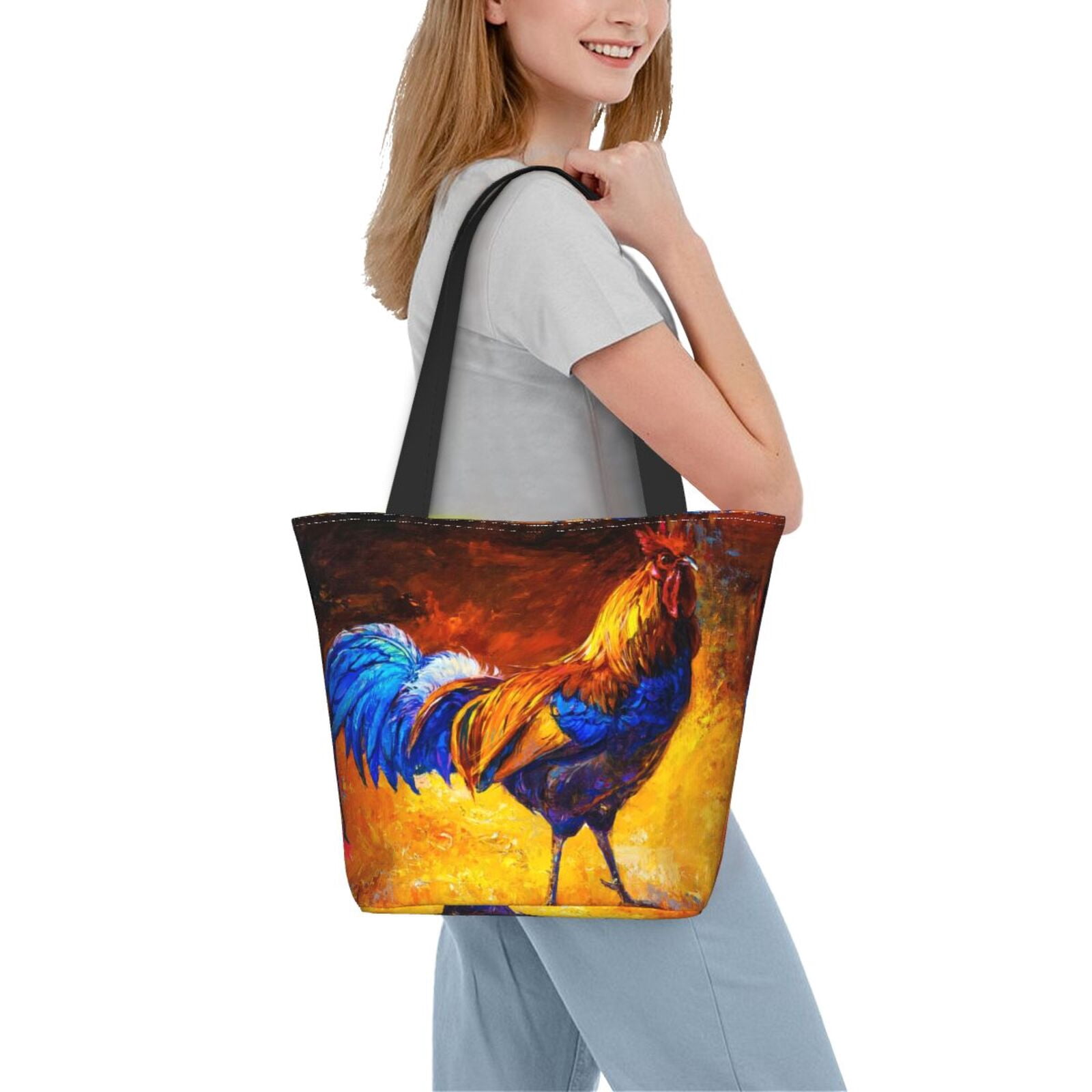 Ratiio Colorful Rooster Print Shoulder Bag for Women, Polyester Crossbody Purse Lightweight Handbag for Daily Travel and Casual Use