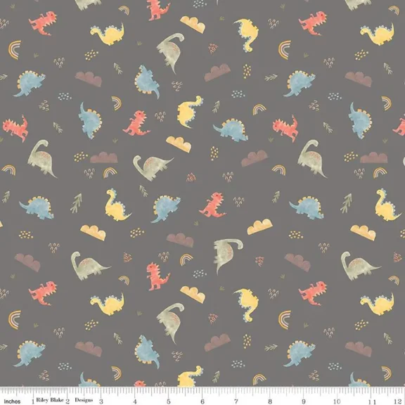 Dinos Grey Flannel Fabric (1 yard)