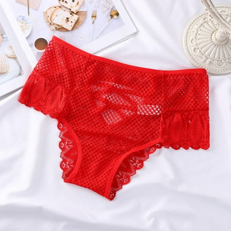 YWDJ Panties for Women Lace Lightweight High Waist No Show Lingerie G-string Lace Briefs Underwear Panties T String Thongs Knick Red M