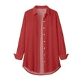 thumbnail image 5 of Oversized Button Down Shirts for Women, Yigetop Women Long Sleeve Solid Color Tops Long Loose Thin Plus Size Shirts Blouses Tops Button Up Shirt Women Watermelon Red 3XL, 5 of 6
