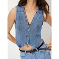 thumbnail image 6 of Women'S Denim Vest Sleeveless V Neck Jean Vest Top Button Down Crop Waistcoat Vest Medium Blue M, 6 of 7