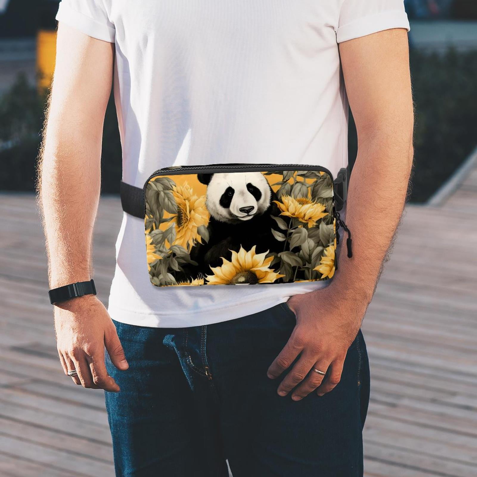 Panda sunflowers Lightweight Adjustable Extension Strap Unisex Fanny Pack Crossbody Bag Waist Packs