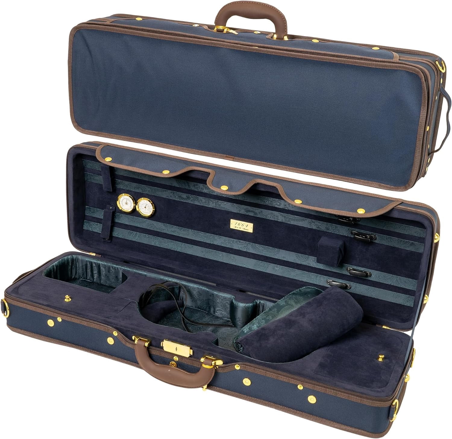 MI&VI NF-9001CC Maestro Hard-Shell Violin Case 4/4 (Full Size) Polishing Cloth Included | Luxury Silk Interior | High-Density | Adjustable Straps | Hygrometer | Thermometer (Blue / Blue)