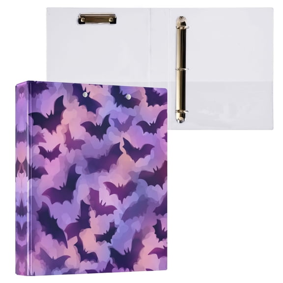 Purple Bats Pattern 3 Ring Hardcover Binders 1.5in Round Rings for Letter-Size Folder Paper Organizer Pockets for Office Student Recipe