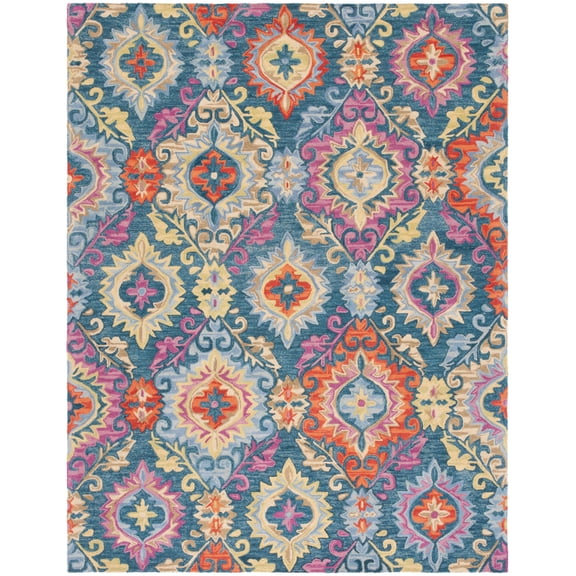 SAFAVIEH Suzani Dimitar Medallion Wool Area Rug, Blue/Multi, 8' x 10'
