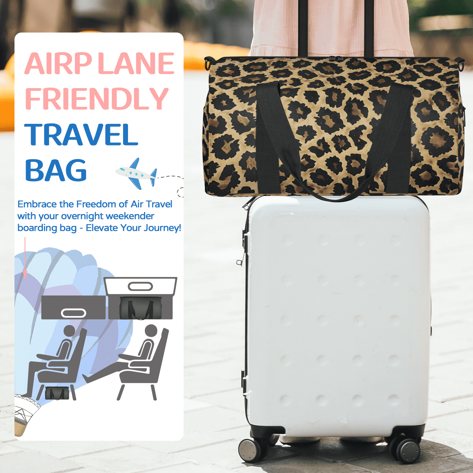 Herdesigns Leopard Print Wild Safari Skin Gym Bag for Women, Duffle Bag for Travel Sport, Lightweight Waterproof Carry on Weekender Overnight Dance Yoga Workout Bags