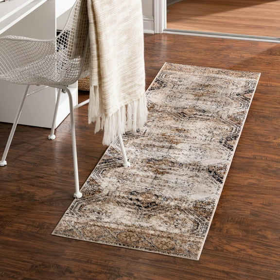 Unique Loom Chateau Collection Area Rug - Jackson (3' 1" x 13' 1" Runner Blue Beige/Brown)