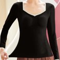 thumbnail image 2 of Rohuuque Thermal Shirts for Women Solid Color V Neck Thermal Underwear with Built-in Bra All-in-one Long Sleeve Winter Warm Top Black, 2 of 5