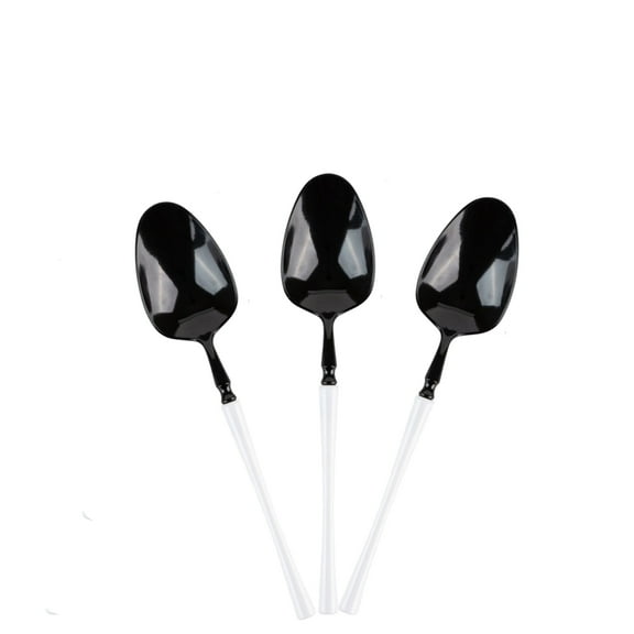 EcoQuality Black and White Disposable Plastic Tea Spoons - Plastic Black & White Cutlery Disposable Utensils Silverware Perfect for Wedding Birthday Event Planning Baby Shower Anniversaries (20)