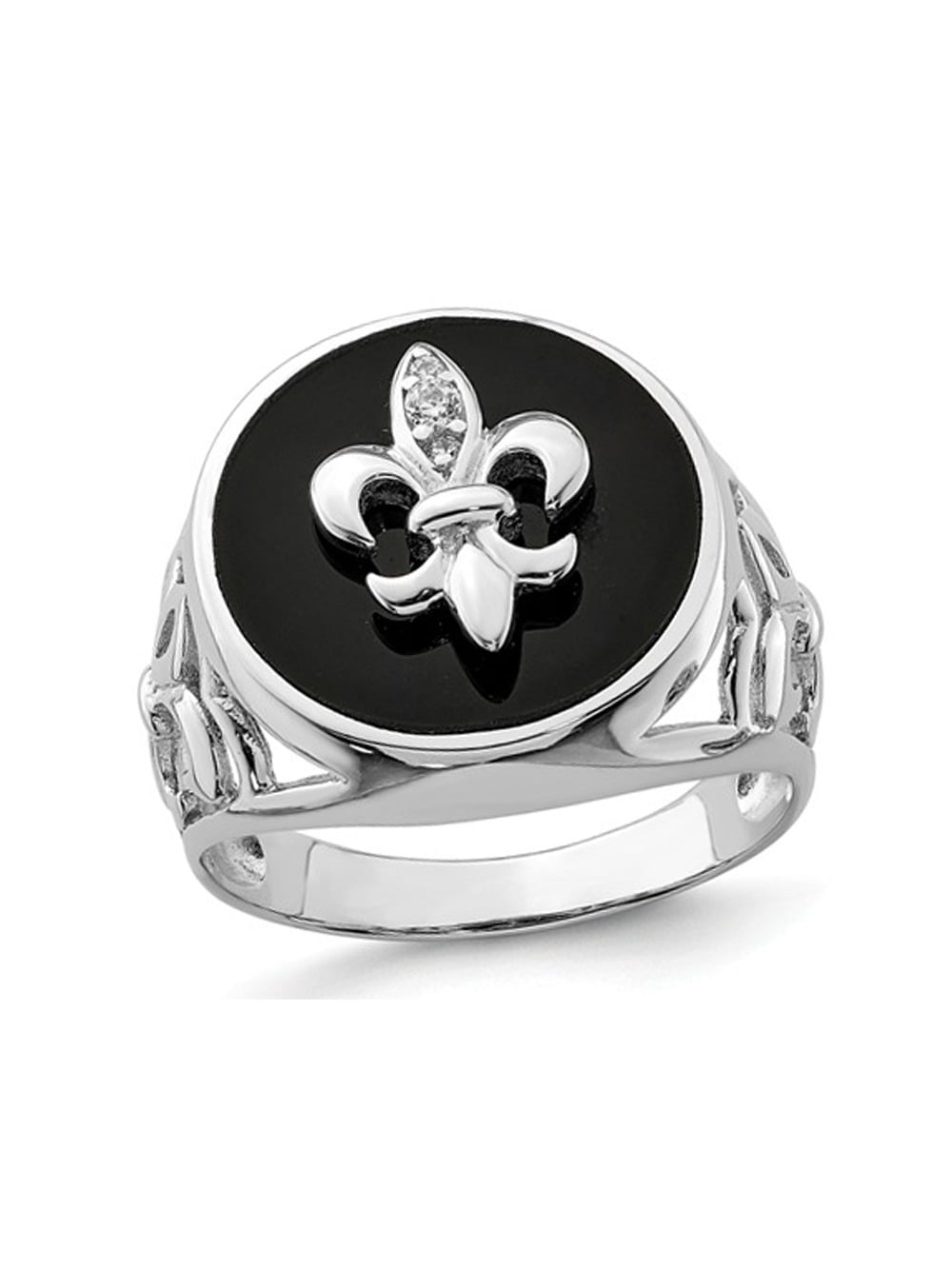 Mens Fleur De Lis Synthetic Cubic Zirconia (CZ) and Black Onyx Ring in ...