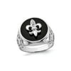 Mens Fleur De Lis Synthetic Cubic Zirconia (CZ) and Black Onyx Ring in Sterling Silver