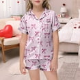 thumbnail image 2 of MEZZALL Pyjama Imprimé Nœud Papillon pour Filles Manches Courtes Boutons Hauts Shorts Ensembles de Pyjamas Maison 10-11 Ans Pyjamas Classiques pour Enfants, 2 of 5