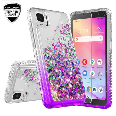 Liquid Quicksand Glitter Cute Phone Case for Alcatel TCL A3 A509DL / TCL A30 Case for Girls Women Clear Bling Diamond Phone Case Cover - Clear/Purple