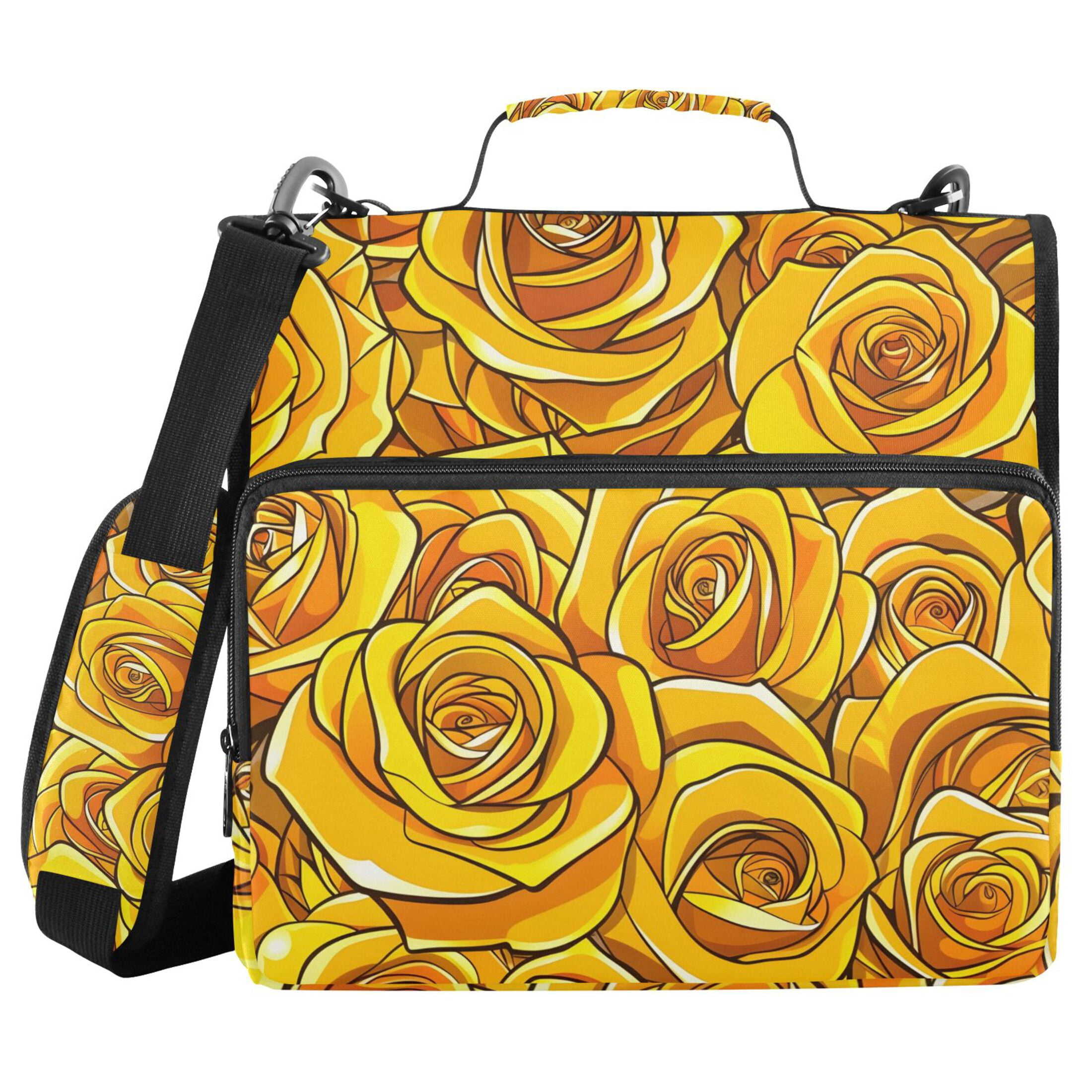 ALAZA Zipper Binder Yellow Roses Flowers 3 Ring Trapper Keeper File Folder Organizer Bag