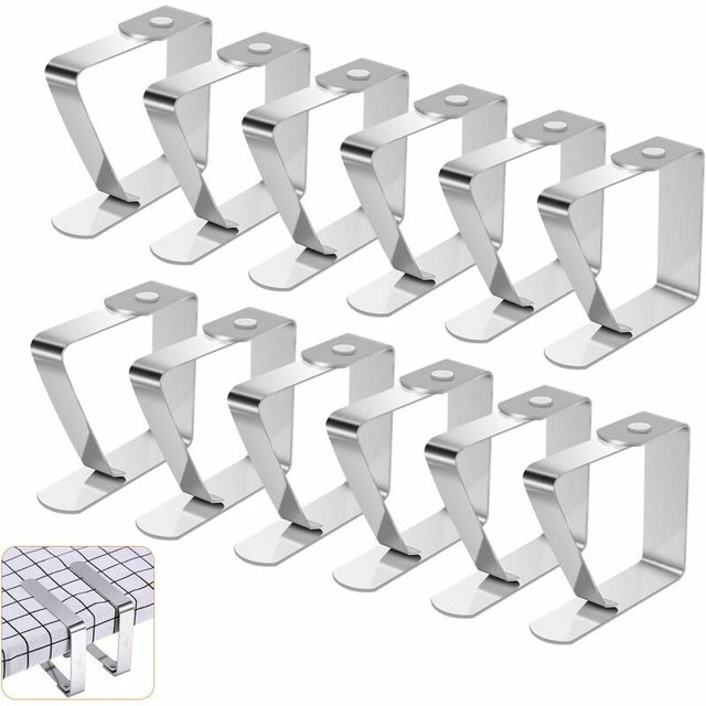 Pinzas para mantel de acero inoxidable, 12 piezas de pinzas para mantel, pinzas para mantel ajustables para exteriores, pinzas para mantel de jardín para cocina, oficina, restaurante, picnic, boda, fi