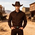 thumbnail image 2 of XIAOCHA Mens Beaded‑Band Cowboy Hat Solid Wide‑Brim Hat Western Rodeo Hat,Coffee, 2 of 4