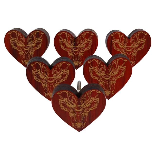 IBA Indianbeautifulart Boutons Gravés Rouges 10 Pcs Meubles Boutons en Bois Festonné Tiroir Rustique