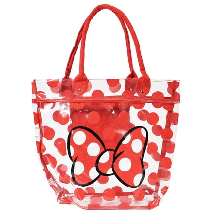 Disney Minnie Mouse Beach Bag Red Polka Dot Bow Tote Plastic Clear ...