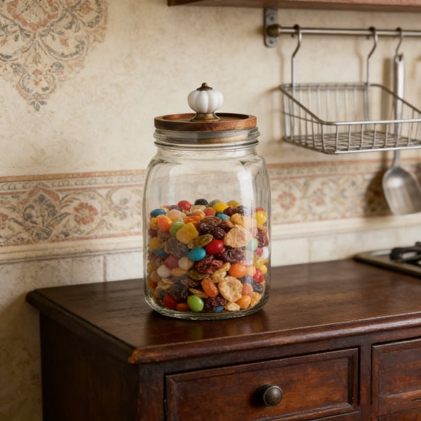 53Oz Vintage Style Glass Sealed Jar Clear Kitchen Storage Container With Airtight Wooden Lid For Cookies Candy Coffee Beans Snacks And Dry Food Organization