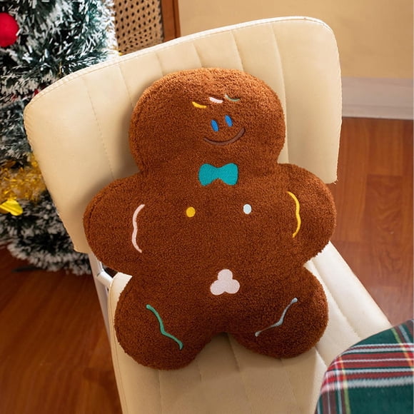 Brown Gingerbread Man Plush Pillow, 17.7 Inch Chocolate Gingerbread Plush Cartoon Cushion, Creative Home Decor for Sofa/Bed/Living Room