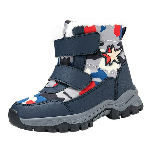 BOBOGOJP Boys Girls Winter Snow Boots Slip Resistant Outdoor Cold Weather Boots with Lining Blue for Size 11.5