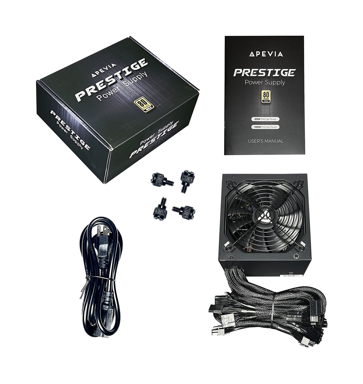 Apevia ATX-PR850W PCIe 5.0 & ATX 3.0 Ready Prestige 850W 80+ Gold Certified, Gen 5 12VHPWR Connector, Active PFC ATX Gaming Power Supply