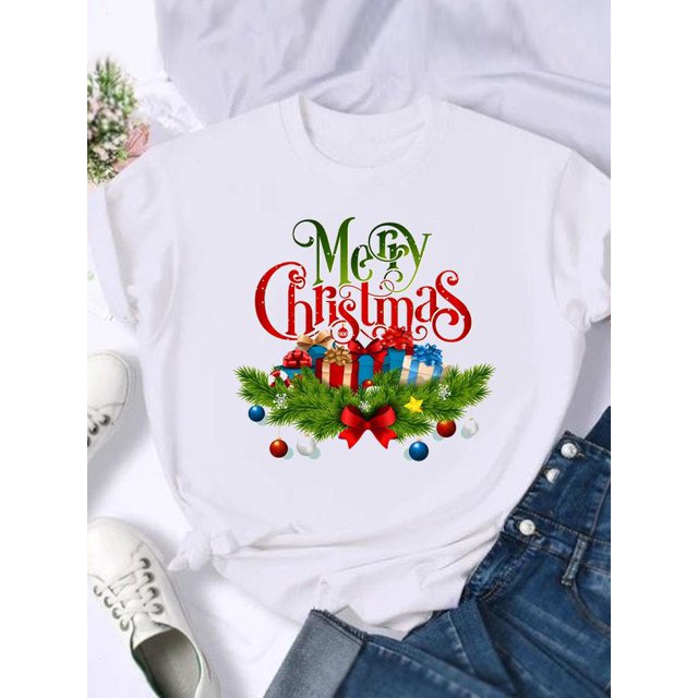 Camiseta con estampado de feliz navidad para mujer, ropa de vacaciones de los años 90, camisetas de año nuevo, camiseta gráfica, regalo de tendencia, 2025