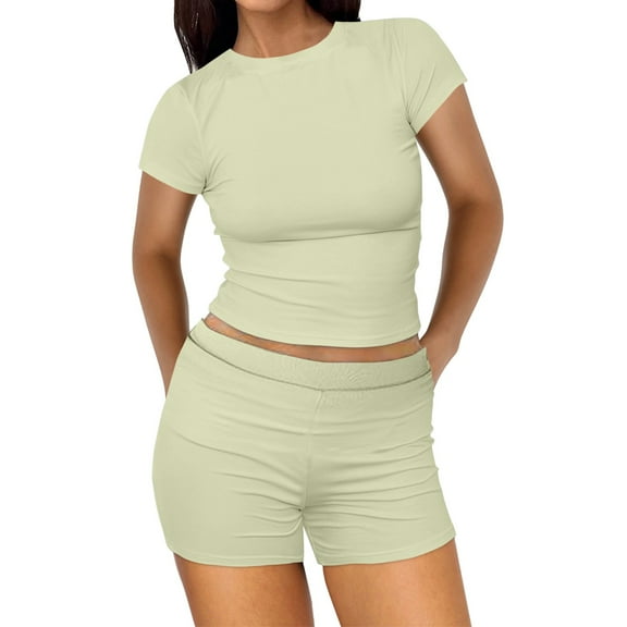 vigerkar Women's Summer 2 Piece Outfits Shorts Sets Matching Set Loungewear 2025 Light Green, M