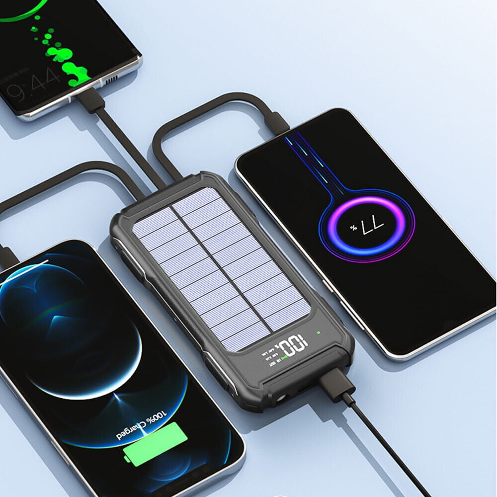 20000mAh Solar Power Bank 4 USB Portable Backup External Battery Charger for Cell Phone Black