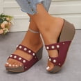 thumbnail image 6 of Norvail Womens Pearl Studded Thick Soled Wedge Sandals, Wide Foot Sandals for Women Dressy, Open Toe Slip On Platform Slides for Summer Beach Vacation Plus Size, 6 of 7