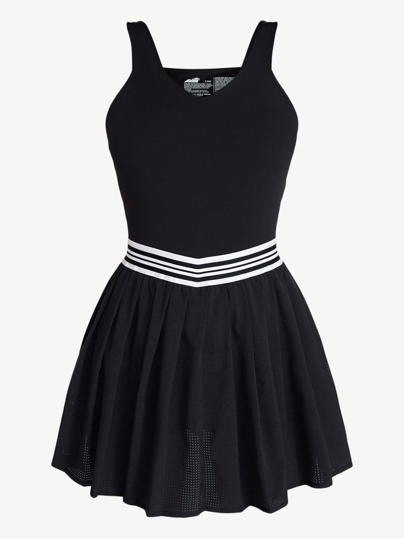 tea length black dress Mackenzie Sleeveless Pleated Mini Dress - Black