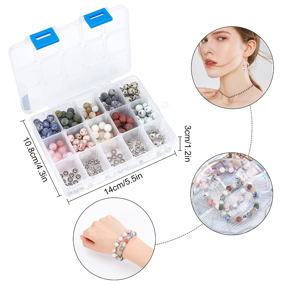 DIY Stretch Bracelets Making Kits Including Frosted Round Beads Alloy Spacer Beads Iron Beading Needles