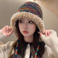 thumbnail image 4 of D-GROEE Warm Comfortable Headwear Cozy Winter Plush Hat Rainbow Design Warm Windproof Knitted Hat for Women Accessories Knitted Hat for Cold Weather, 4 of 8