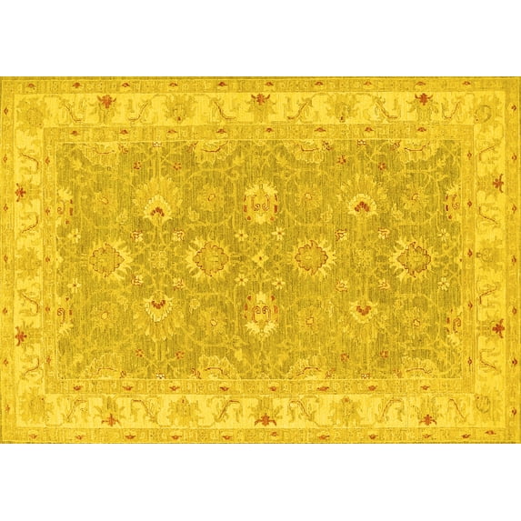 Ahgly Company Machine Washable Indoor Rectangle Persian Yellow Traditional Area Rugs, 2' x 4'