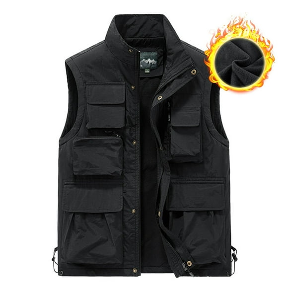 Cameland Mens Sleeveless Casual Outwear Plus Size Winter Warm Jackets Multiple Pockets Stand Collar Holiday Jacket Vest Waistcoat