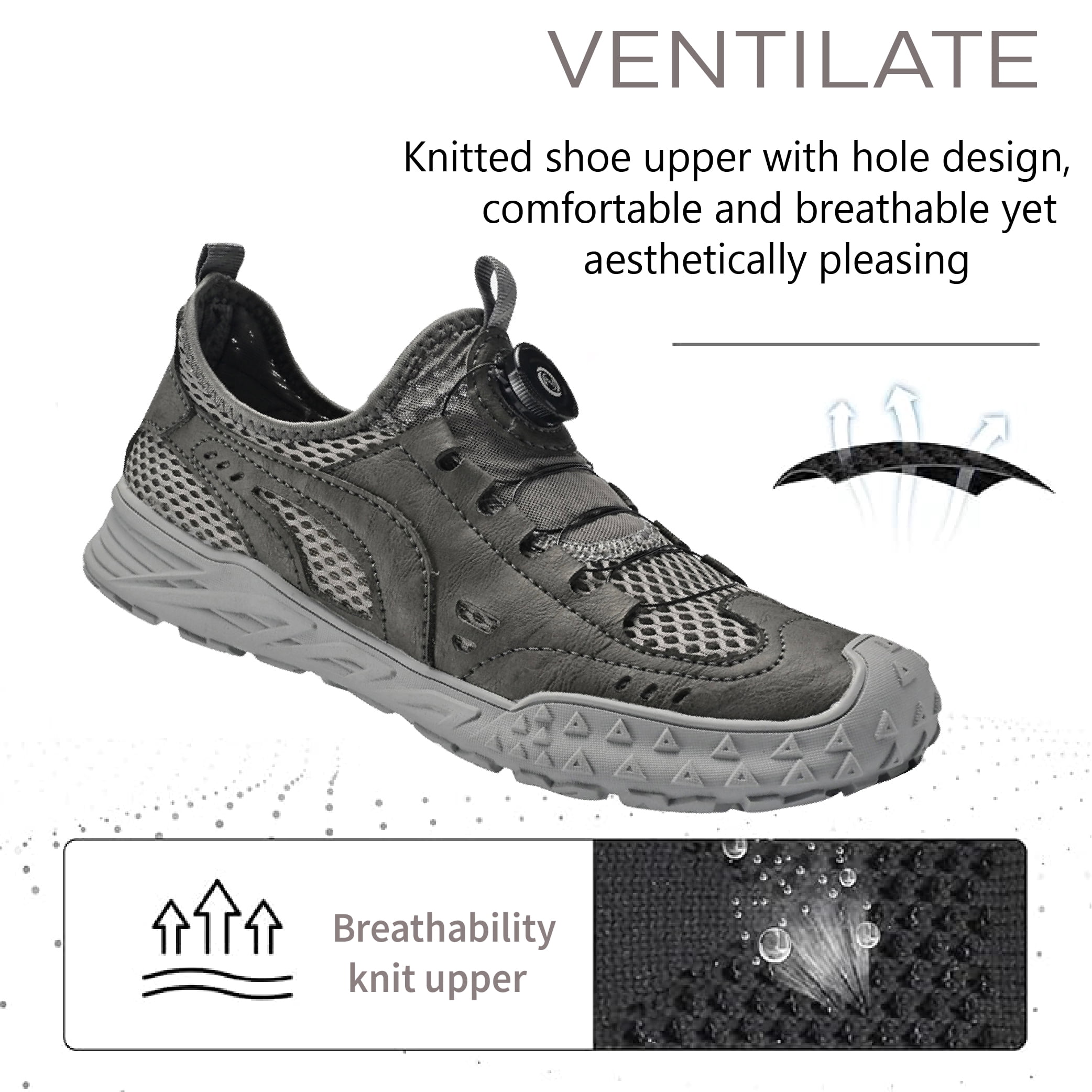 Mens Sports Water Shoes Quick Dry Barefoot Fisherman Shoes Mesh Hiking Shoes Outdoor Waterproof Beach Shoes Gray 6 UK