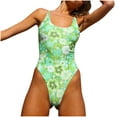 thumbnail image 2 of HOMBOM One Piece Swimsuit Women Tummy Control One-pieces Floral Print Bikini Green Backless Swimsuits for Women One Piece M, 2 of 7