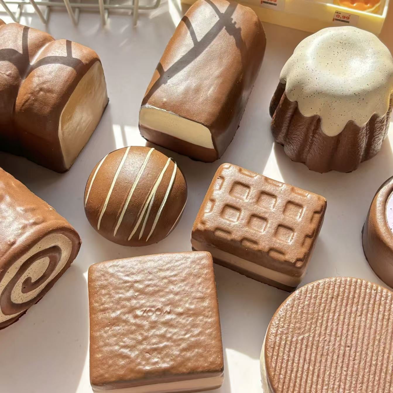 Chocolate Dessert Squishy Toy, Moist Slow Rising Pie & Canelé Cookie Fidget Toys for Stress Relief & ASMR Sensory, Gift for Kids & Adults