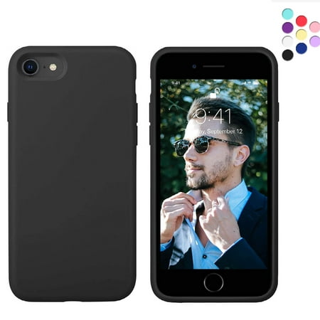 Silicone Case for iPhone Se and iPhone 8 and iPhone 7 - Liquid Silicone Phone Case (Black)