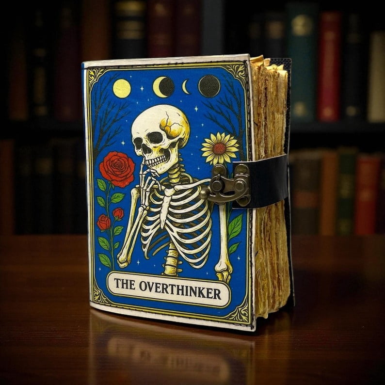 Handmade Leather Journal – “The Overthinker”  5x7 in, 200 Handmade Pages, Vintage Clasp, Aesthetic Writing Notebook