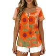 thumbnail image 6 of Yrmaups Loose Fit Short Sleeve T Shirt for Women Plus Size, Sunflower Square Neck Blouse, Casual Button Down Top, Soft Stretch Tee for Party Vacation Daily Wear, Orange XL, 6 of 8