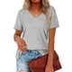 thumbnail image 1 of Camiseta de mujer simple con rayas verticales de corte holgado y manga corta con cuello en V de color puro para el verano, 1 of 6
