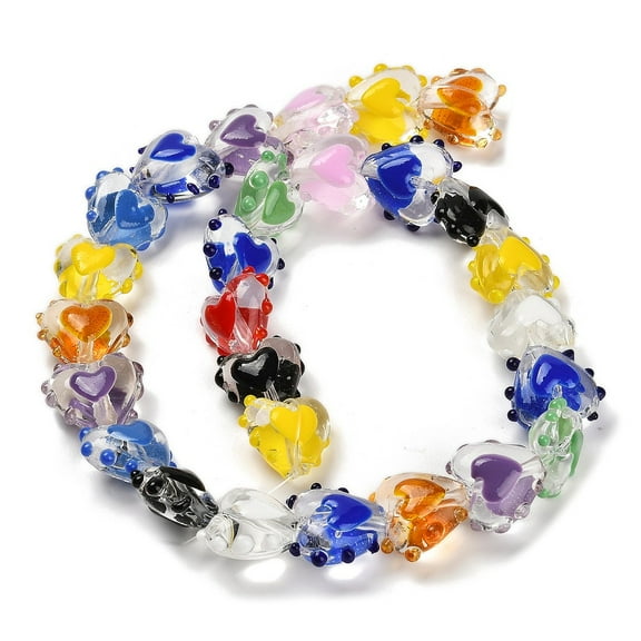 Handmade Lampwork Beads with Enamel Heart Mixed color 14~15x15~15.5x8.5~9.5mm Hole: 1.4mm