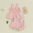thumbnail image 4 of Gupgi Baby Girls Solid Color Cutout Pleated Tank Tops Ruffle Shorts 3 6 12 18 Months 2Pcs Summer Set, 4 of 9